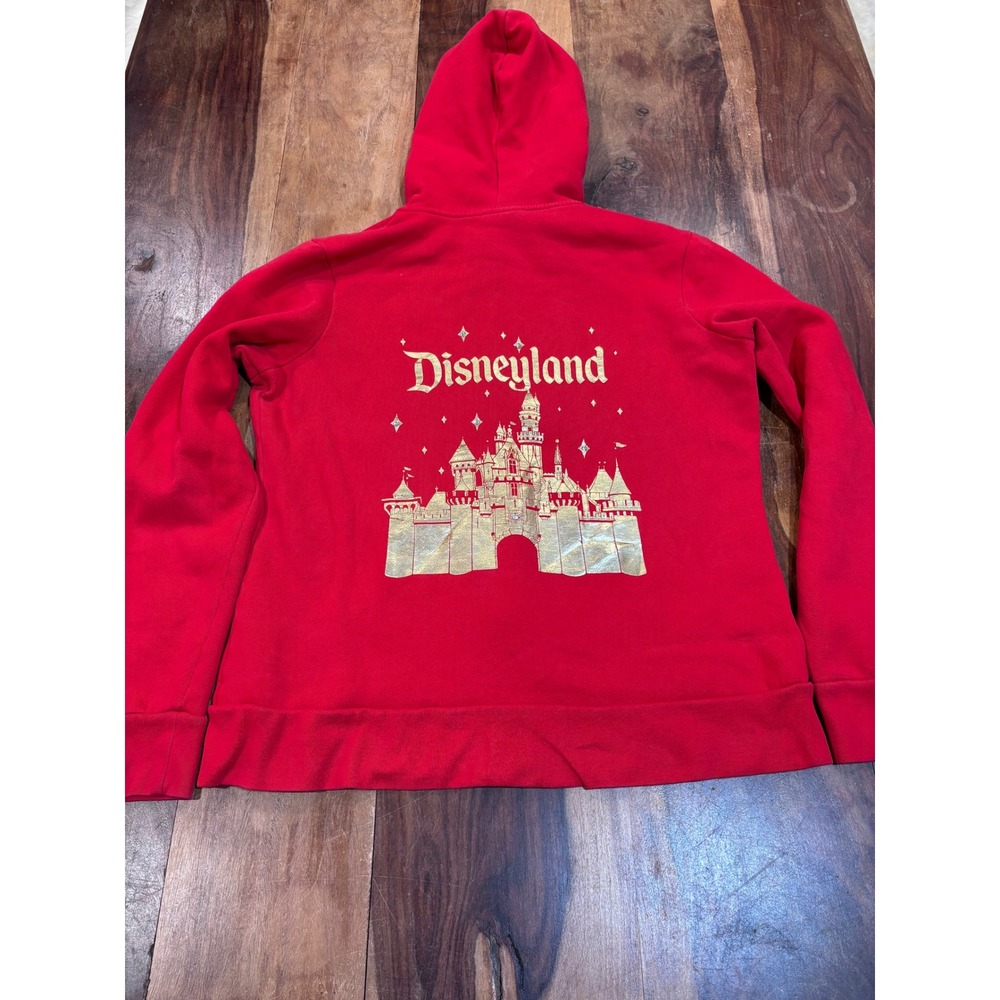 DISNEYLAND RESORT hoodie women XL red gold foil with crystals castle sweatshirt